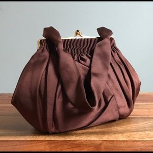 Bonwit Teller Vintage Small Brown Satin Handbag